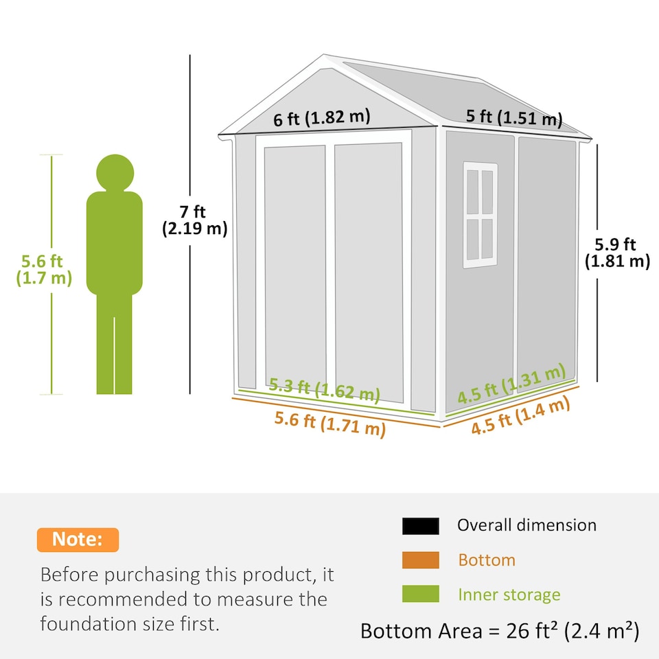 image 1 of Outsunny 6 x 5ft Resin Garden Shed with Floor and Window, Light Grey