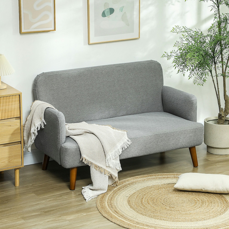 image 1 of HOMCOM 2 Seater Sofa with 21cm Thick Padding and Wood Legs, Grey