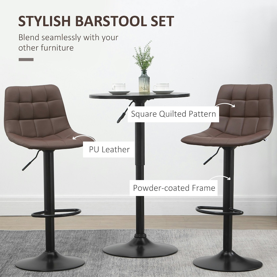 image 1 of HOMCOM Bar Stools Set of 2 Adjustable Counter Barstools W/ Footrest Brown