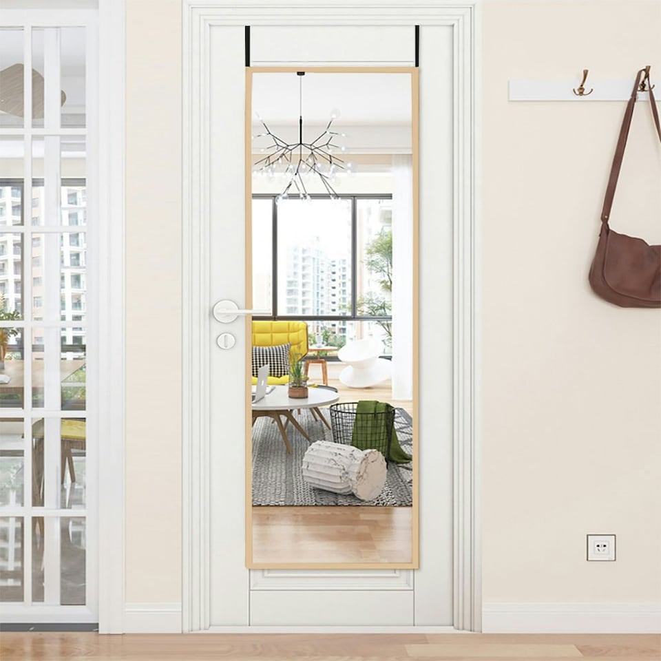 image 1 of Living and Home Metal Frame Over the Door Full-Length Mirror - 28cm x 118cm - Gold | Gold