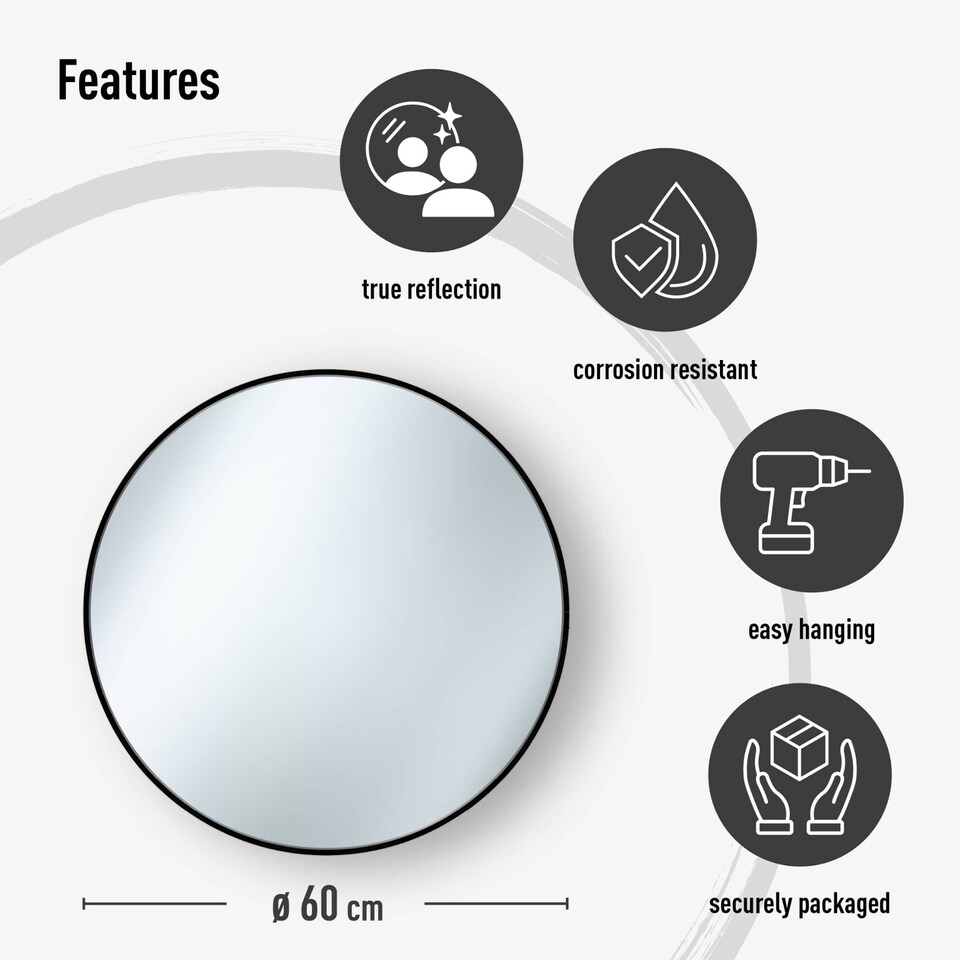 image 1 of Nielsen Jaron Round Wall Mirror - Slim Aluminium Frame - Silver - 60cm