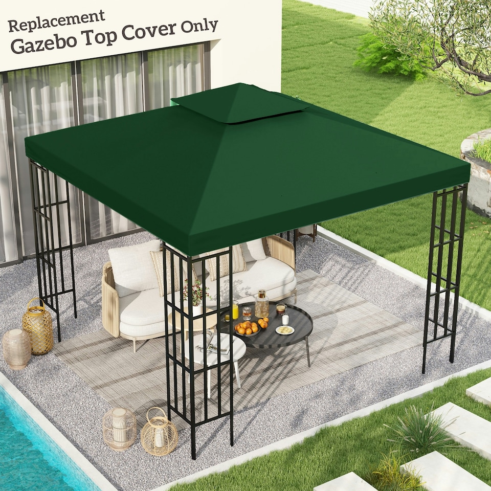 image 1 of Outsunny 3(m) 2 Tier Garden Gazebo Top Cover Replacement Canopy Roof Dark Green