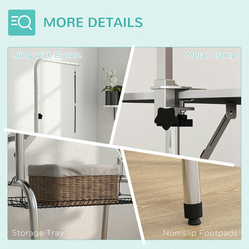 image 1 of PawHut Pet Foldable Grooming Table w/ Adjustable Arm Non-Slip Tabletop Leash