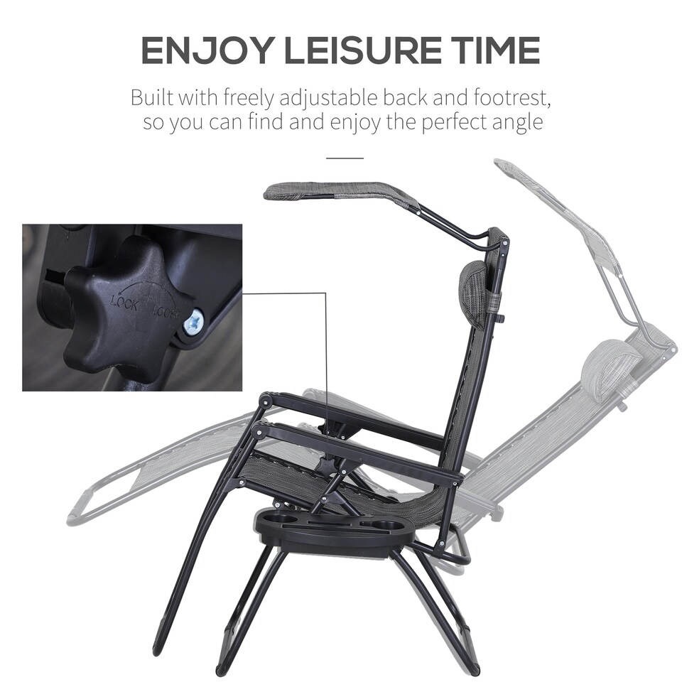 image 1 of Outsunny Zero Gravity Chair Adjustable Patio Lounge w/ Cup Holder Light Grey