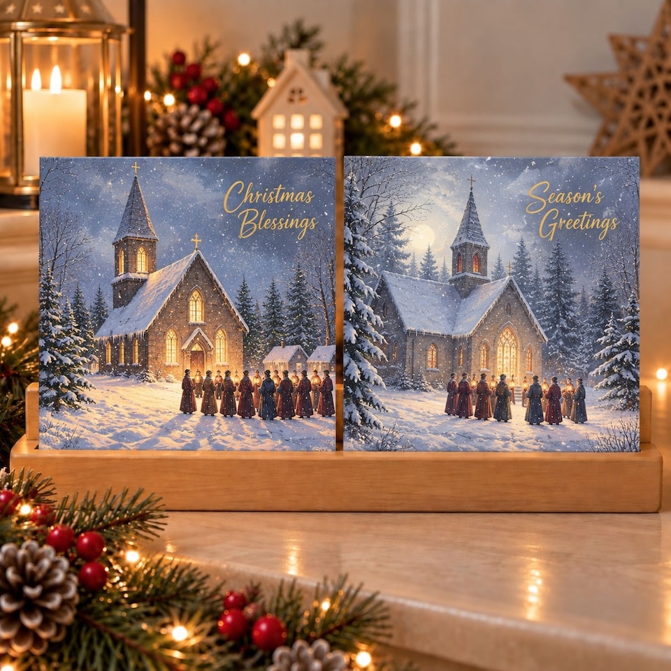 image 1 of 24 Christmas Cards With Envelopes Church Carol Singers 2 Designs