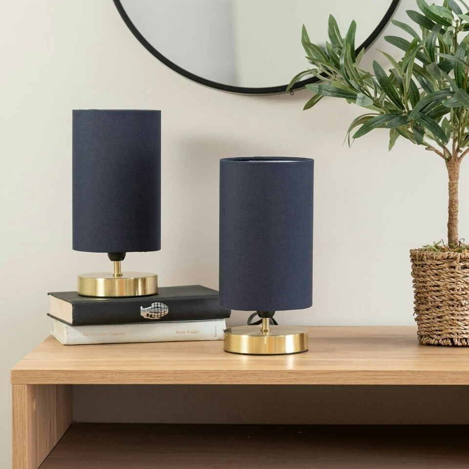 image 1 of ValueLights Pair Francis Gold Touch Table Lamps Navy Shades Gold
