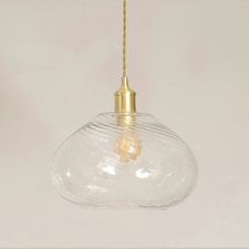 ValueLights Corinne Twill Spiral Bulbous Clear Glass Easy Fit Pendant Lamp Shade with Bulb Multi