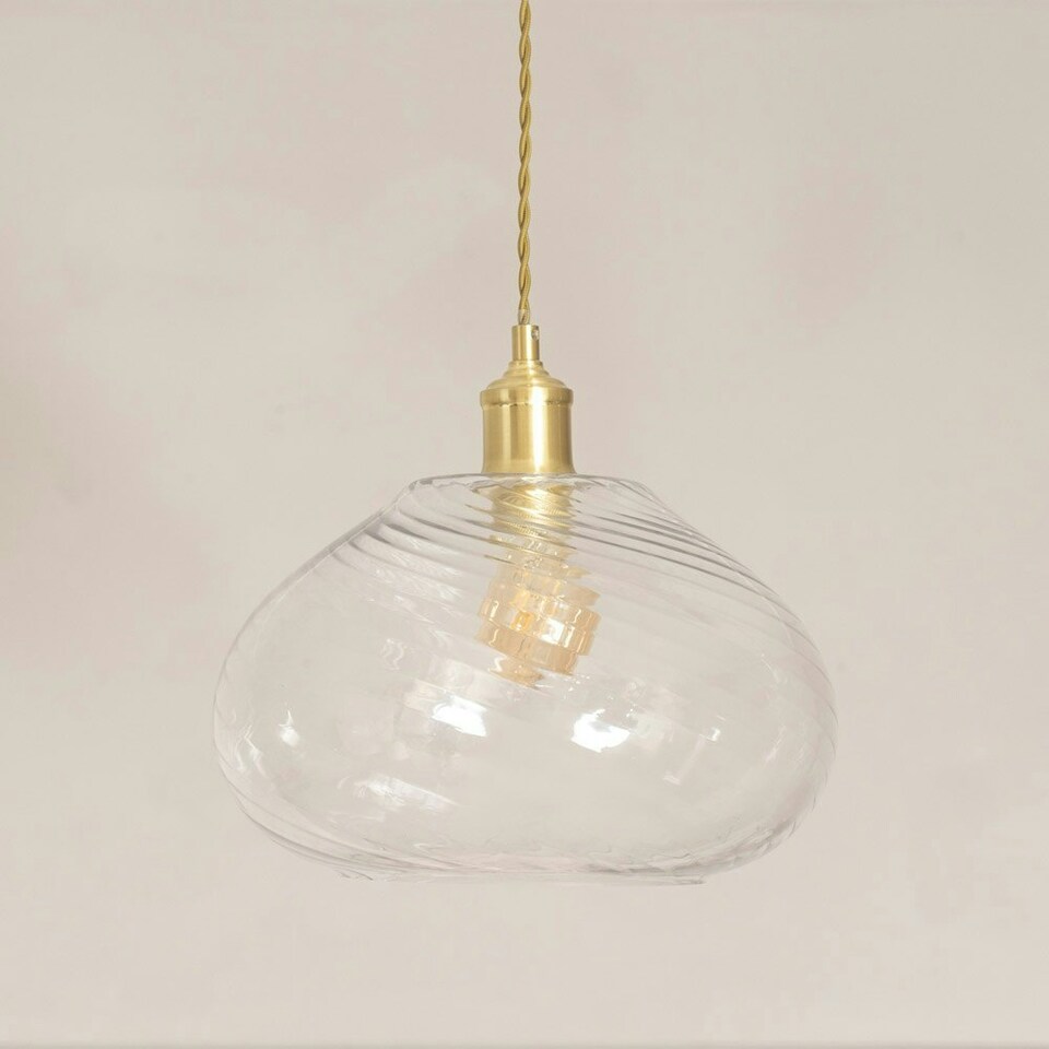 image 1 of ValueLights Corinne Twill Spiral Bulbous Clear Glass Easy Fit Pendant Lamp Shade with Bulb Multi