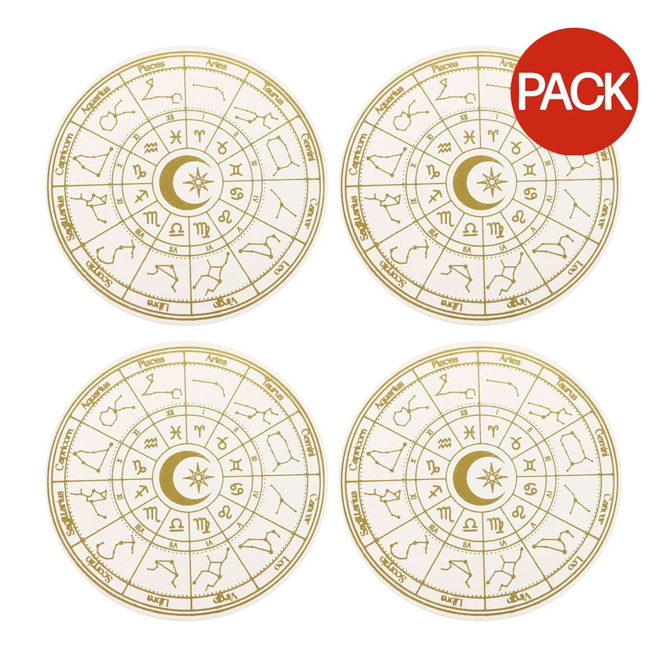 image 1 of Something Different Astrology Wheel Coaster Set (Pack of 4) - Cream/Gold - One Size