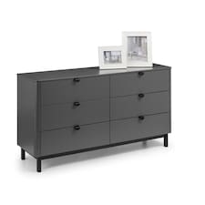 Premium Nova 6 Drawer Wide Chest - Storm Grey & Black