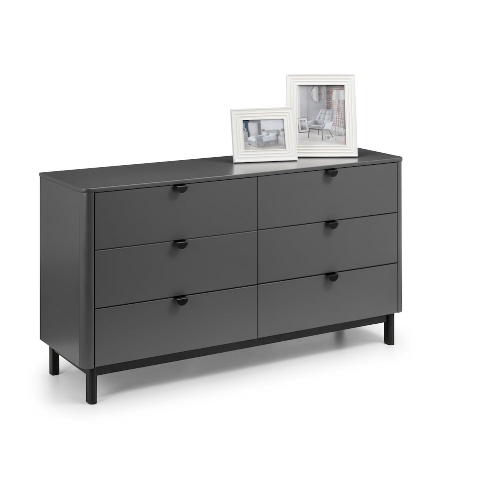image 1 of Premium Nova 6 Drawer Wide Chest - Storm Grey & Black
