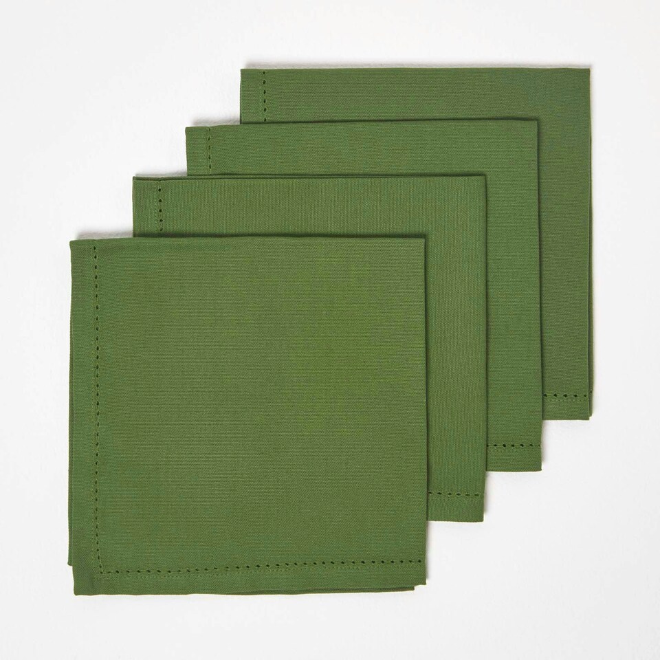image 1 of Homescapes Dark Olive Fabric 4 Napkins Set Green