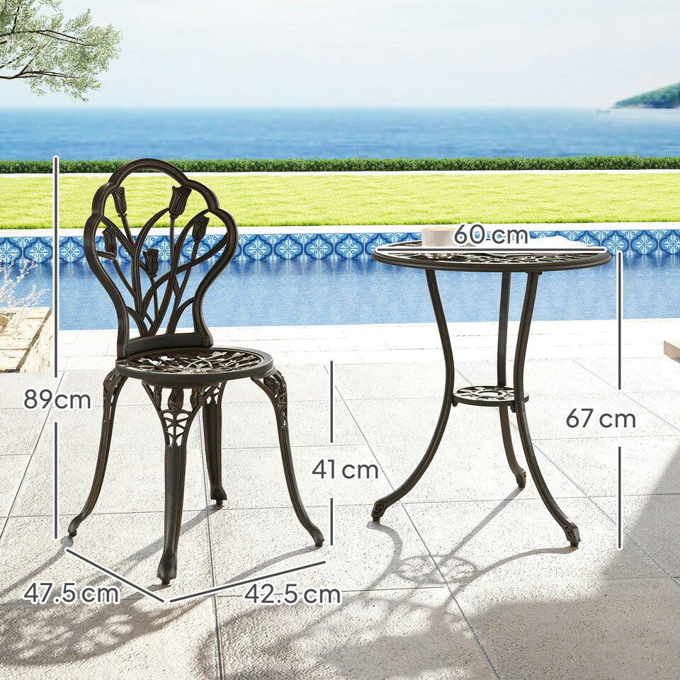 image 1 of Outsunny 3 Piece Bistro Set, Aluminium Garden Furniture with Umbrella Hole