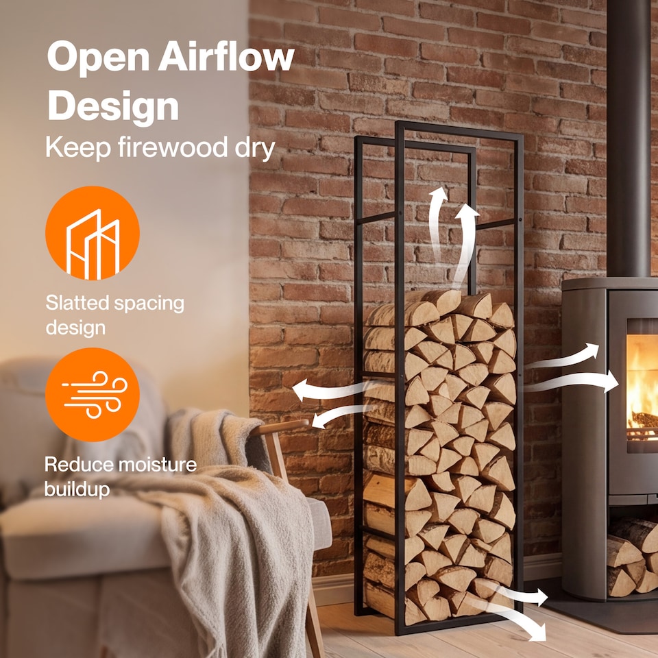 image 1 of Levede Firewood Rack Steel Outdoor Storage Log Holder Fireplace 40 x 25 x 150cm