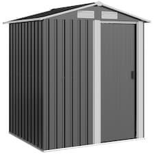 Outsunny 5ft x 4ft Garden Metal Storage Shed, Tool Storage Shed with Sliding Door, Sloped Roof and Foundation Kit for Garden, Patio, Lawn, Grey