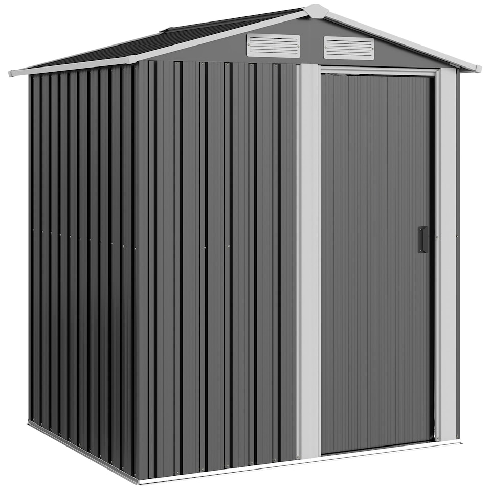 image 1 of Outsunny 5ft x 4ft Garden Metal Storage Shed, Tool Storage Shed with Sliding Door, Sloped Roof and Foundation Kit for Garden, Patio, Lawn, Grey