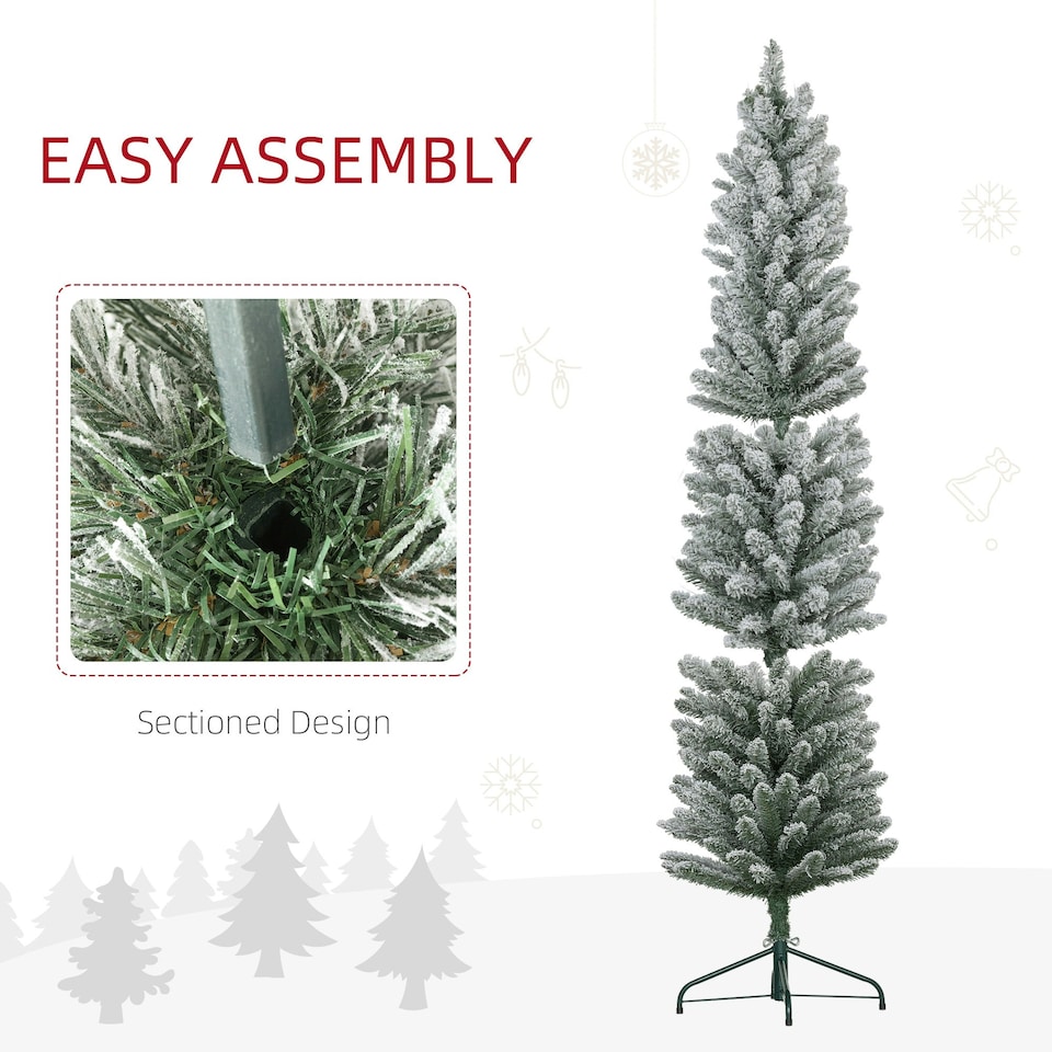 image 1 of HOMCOM 6 Foot Artificial Pencil Christmas Tree with Snow Flocked Tips, White
