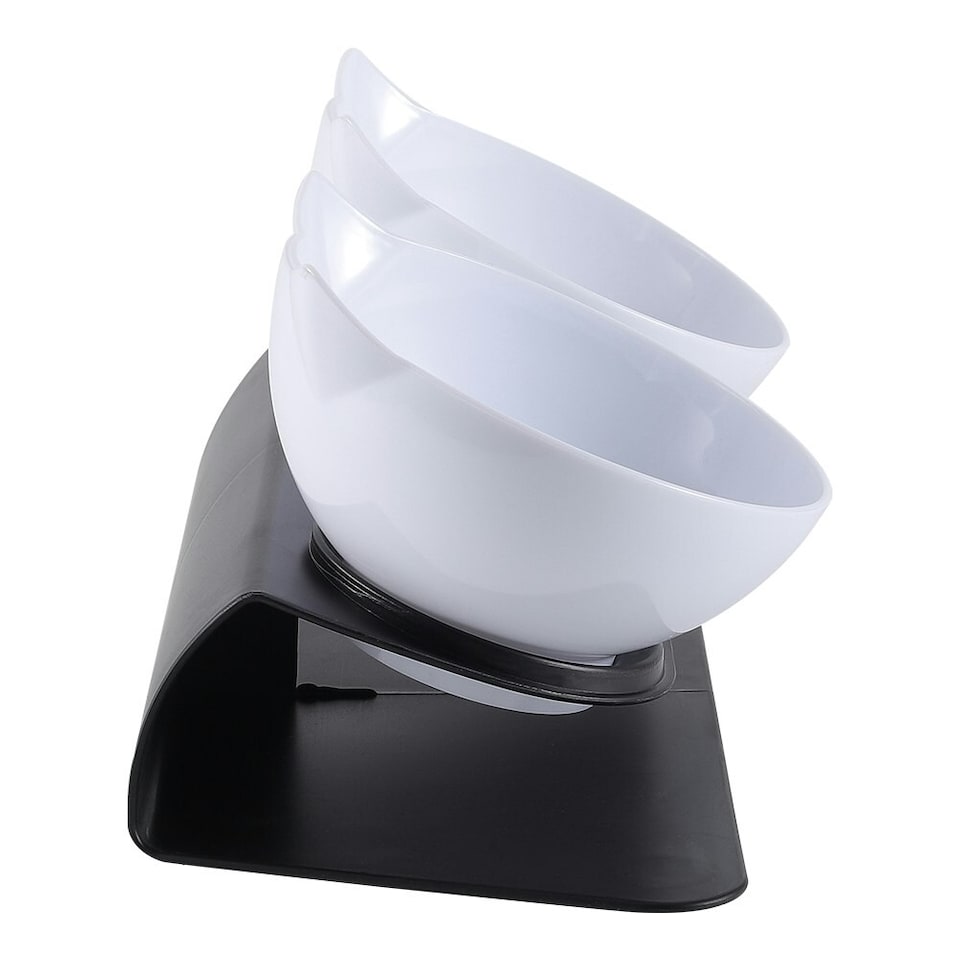 image 1 of Living and Home 15° Tilted Elevated Feeder with Double Cat Bowls, White | Multi