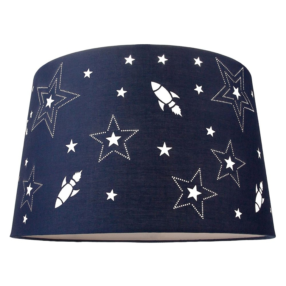 image 1 of Fun Rockets and Stars Childrens/Kids Blue Cotton Bedroom Pendant or Lamp Shade | Blue | Blue | 1
