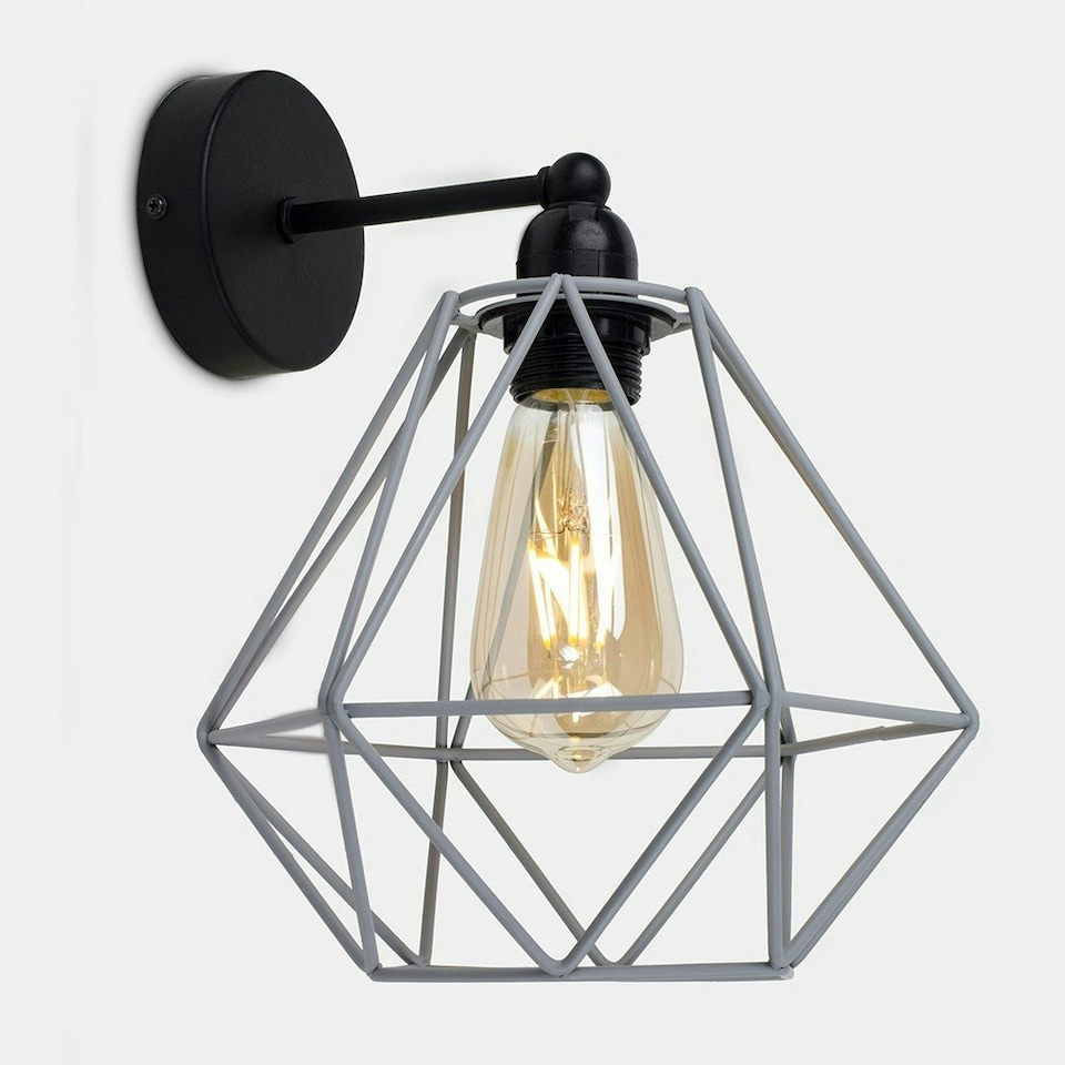 image 1 of ValueLights Cambourne Matte Black Wall Light with Grey Tapered Shade and E27 Pear LED 4W Warm White 2700K Bulb