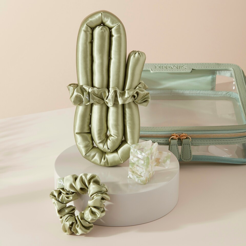 image 1 of Silk Addict 100% Mulberry Silk Heatless Curlers Set - Olive Green