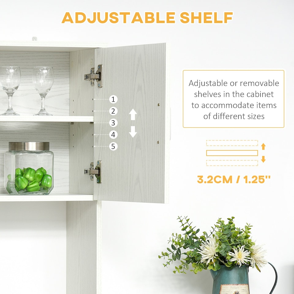 image 1 of HOMCOM Kitchen Cupboard with Hutch Pantry Storage Cabinet Hutch Microwave Shelf