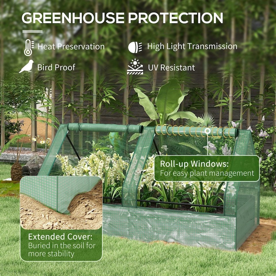image 1 of Outsunny Raised Garden Bed Planter Box with Greenhouse, Green and Dark Grey