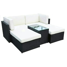 Berlin 4 Seater 5 Pc Multi Setting Relaxer Set - Synthetic Rattan - H50 x W71 x L40 cm - Black
