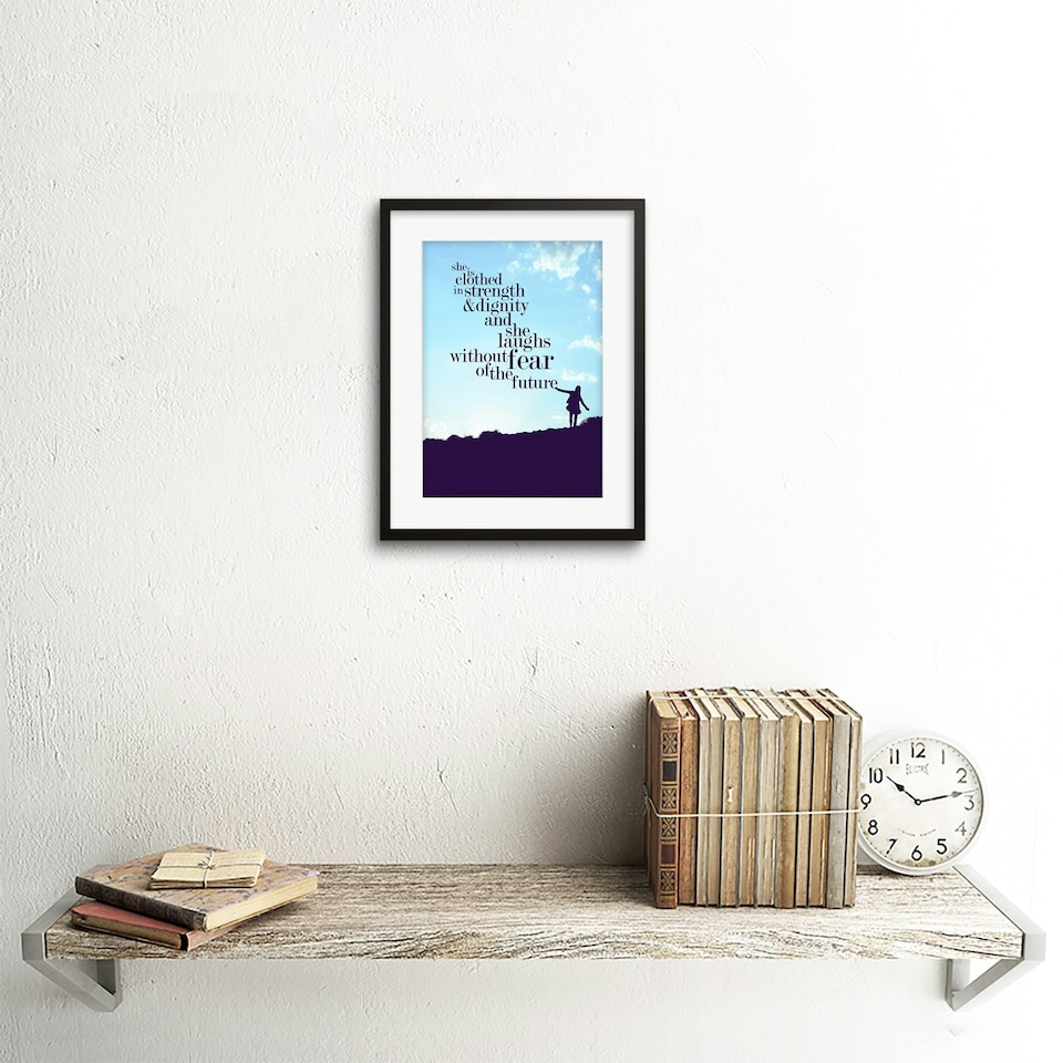 image 1 of Quote She Dressed Strength Dignity 9x7" Black Framed Wall Art Print