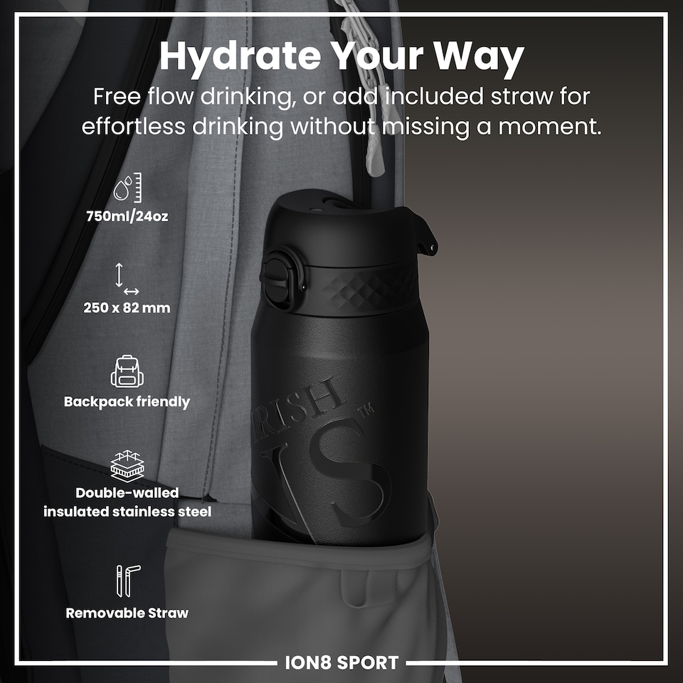 image 1 of BIL Rugby x Sports Leak Proof Water Bottle, Vacuum Insulated, 750ml (24oz) | Black | BIL Lions | One Size