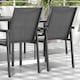 image 8 of Outsunny 7 Pieces Garden Dining Set with Glass Top Dining Table, Outdoor Patio Table and 6 Armchairs with Texteline Fabric Seats and Backrest, Wood-plastic Composite Armrests Top, Grey