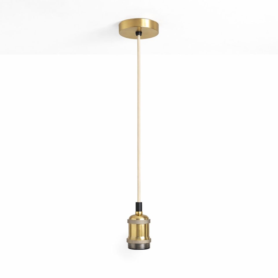 image 1 of CGC CASSIE Antique Brass 1.5m Adjustable E27 Ceiling Pendant with Off White Braided Cord and Matching Ceiling Rose