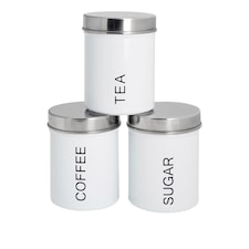 Harbour Housewares Round Metal Kitchen Tea Coffee Sugar Canisters - White