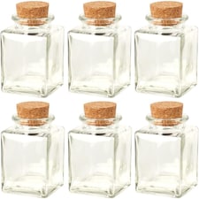 Glass Storage Preserve Pots Jars Containers Cork Lids Kitchen Food Storage | Clear | Clear | 6x80ml Square | 6
