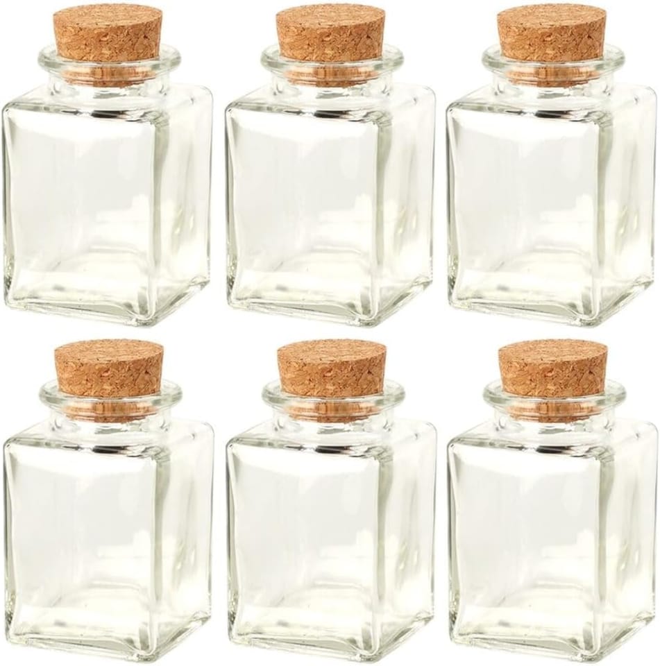 image 1 of Glass Storage Preserve Pots Jars Containers Cork Lids Kitchen Food Storage | Clear | Clear | 6x80ml Square | 6