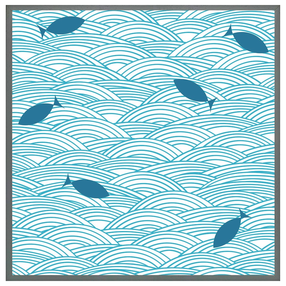 image 1 of Waves & fish (Picture Frame) Brown | Oak | S