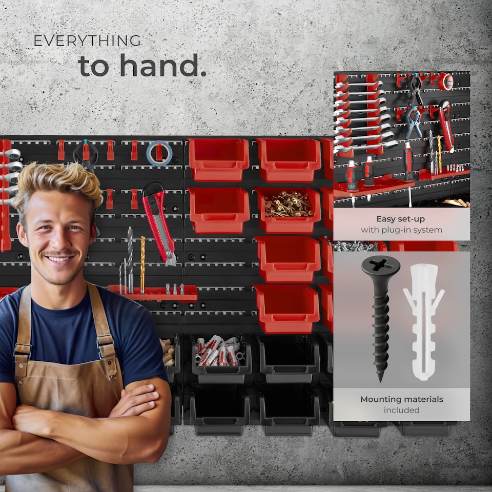 image 1 of Small parts organiser with 28 stacking boxes and tool holders | Black | black | 17 x 96 x 54 cm | 1