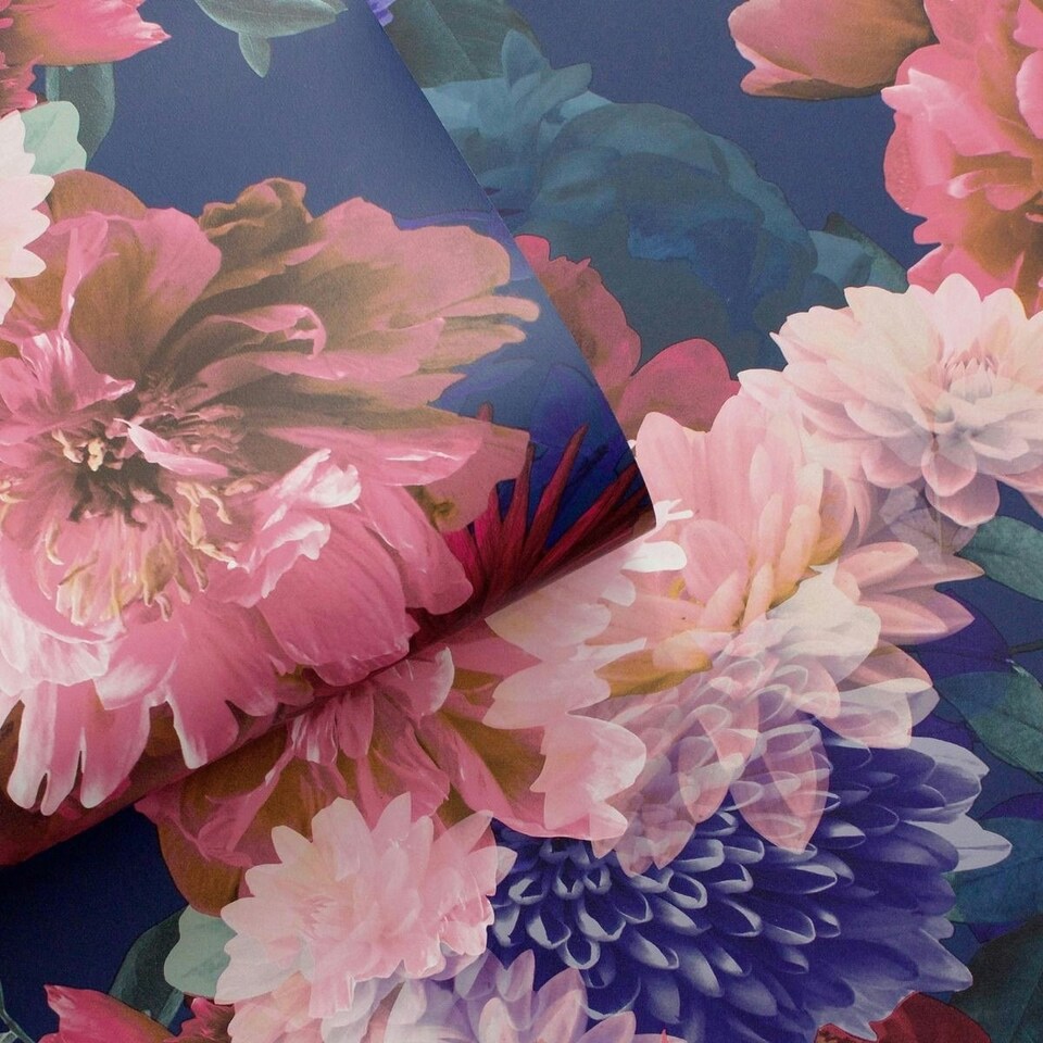 image 1 of Muriva Lipsy Issey Wallpaper - Blue - 10m x 53cm Blue