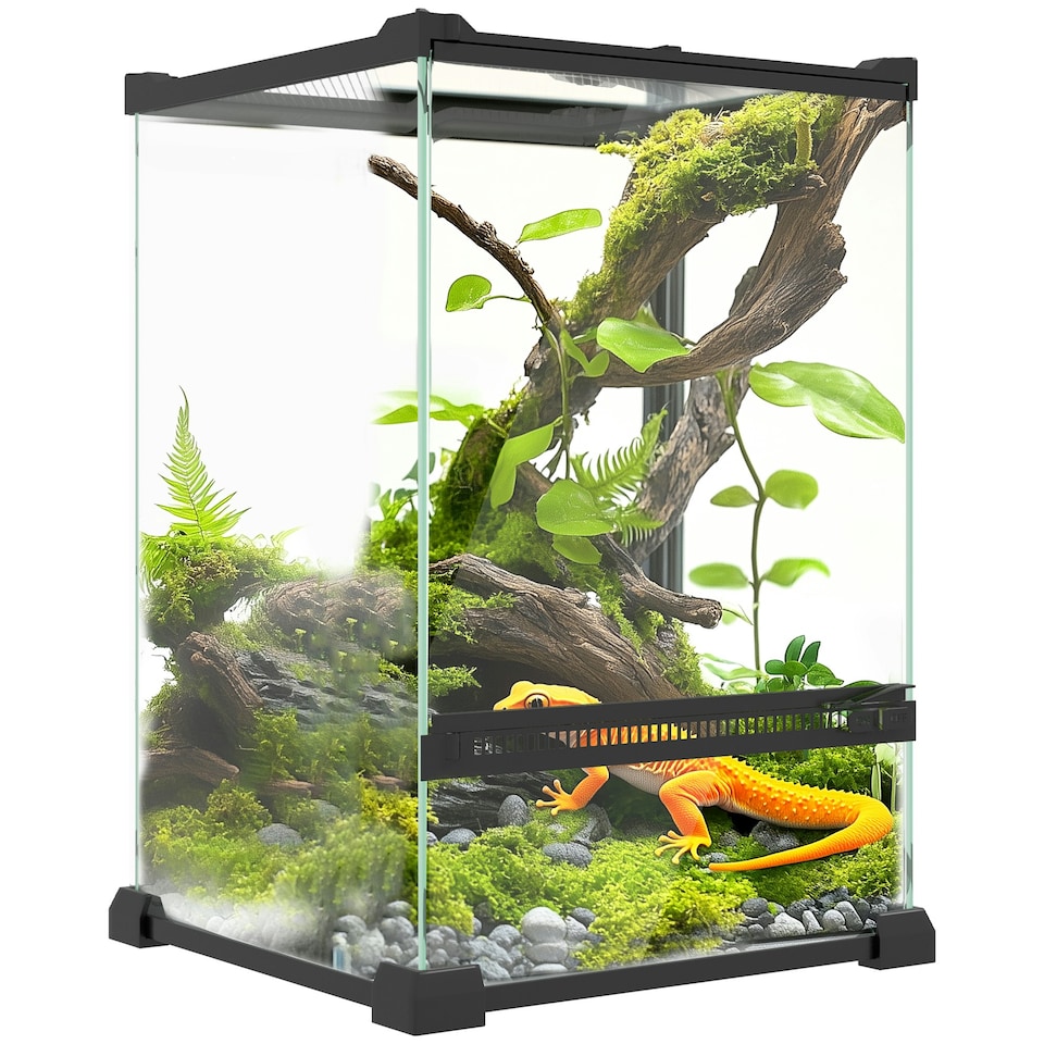 image 1 of PawHut Glass Reptile Terrarium, 12L Vivarium for Lizards, Frogs, Snakes, Turtles