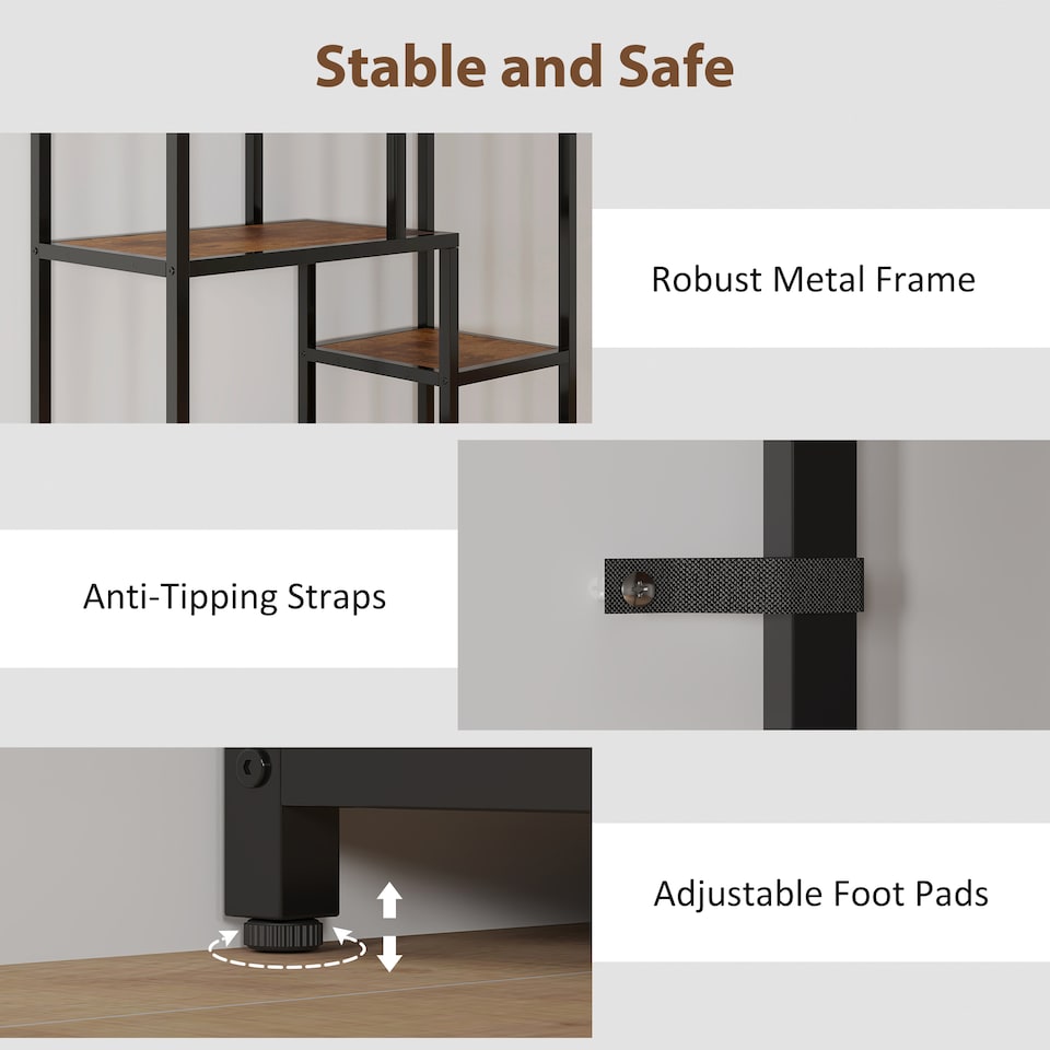 image 1 of HOMCOM 7-Tier Bookshelf, Geometric Bookcase, Industrial Floor Standing Book Shelf, Open Display Shelving Unit for Living Room, Home Office and Bedroom, Rustic Brown and Black | Brown