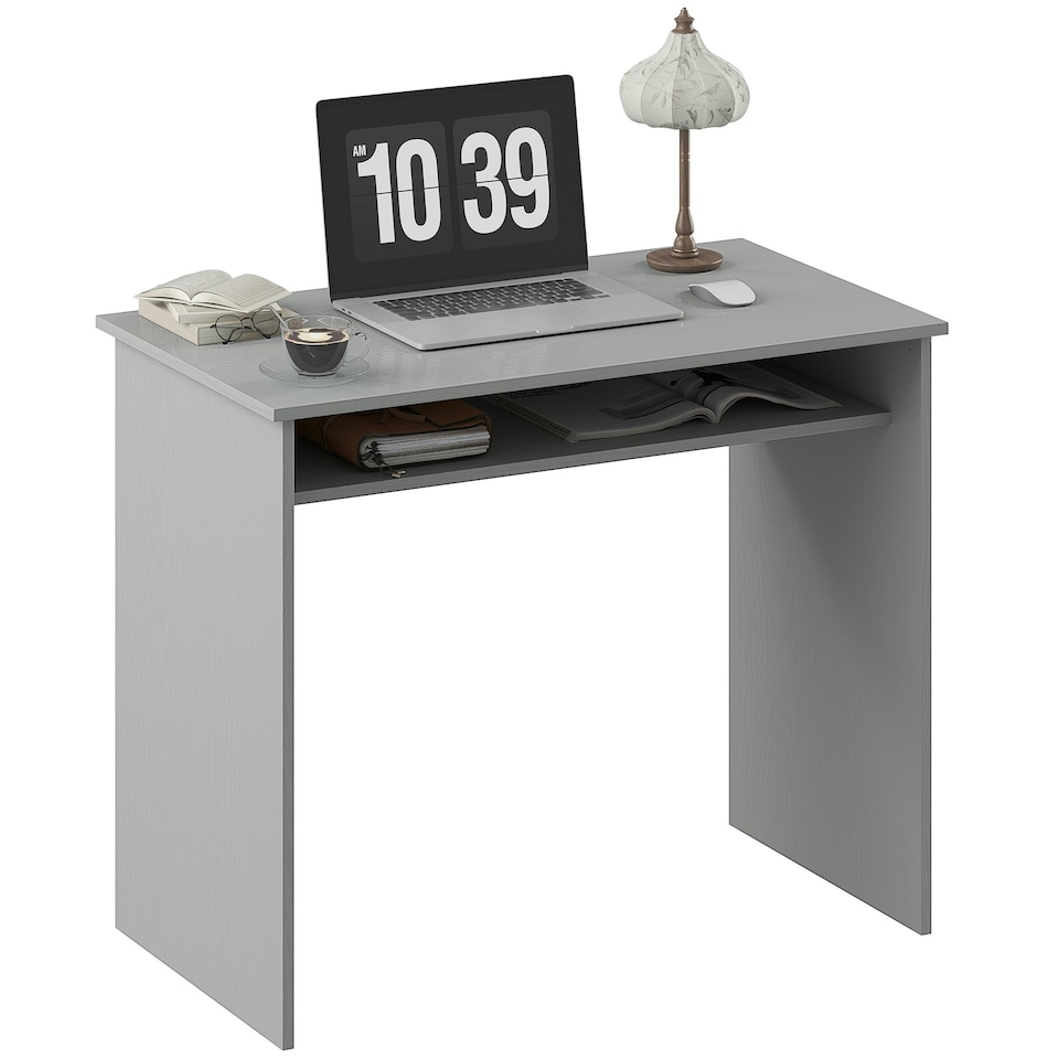 image 1 of HOMCOM Computer Desk Writing Table Study Workstation Storage Grey