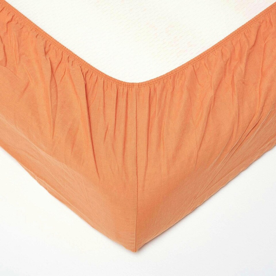 image 1 of Homescapes Burnt Orange Linen Deep Fitted Sheet, Double | Orange | Double