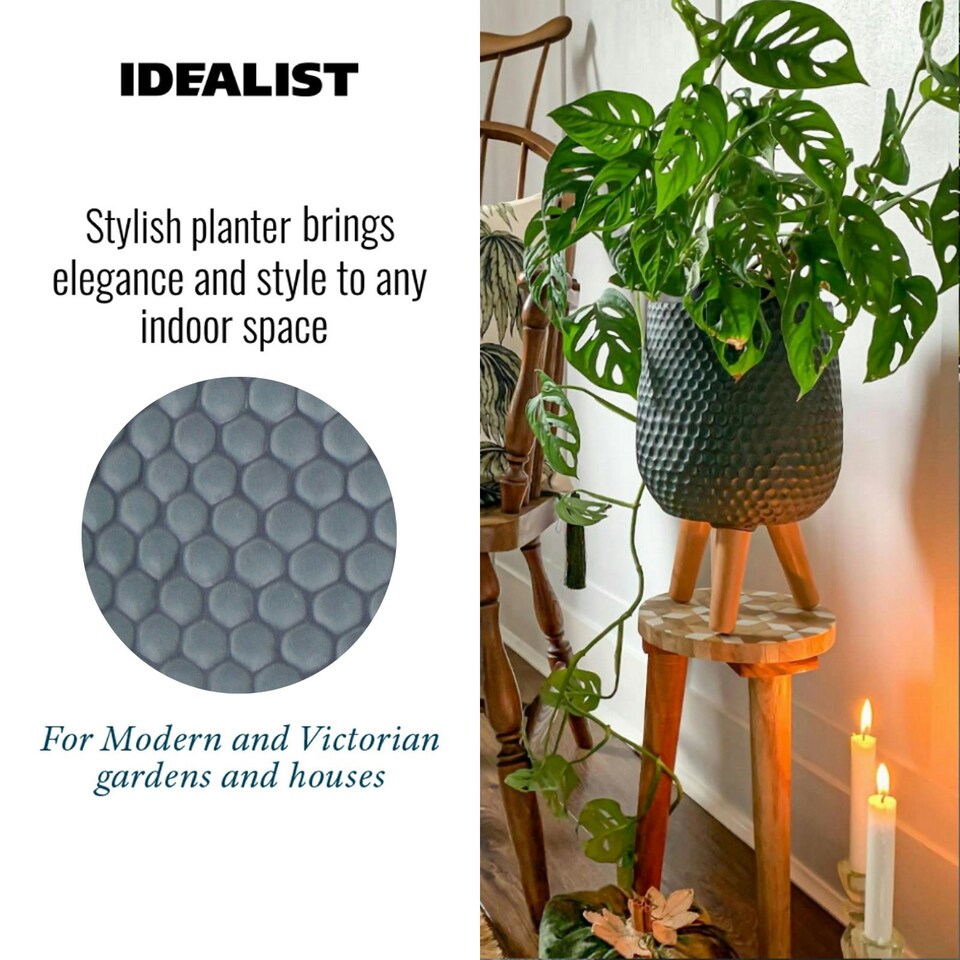 image 1 of Honeycomb Style Green Grey Planter with Legs, Round Indoor Plant Pot Stand for Indoor Plants by Idealist Lite D21 H34 cm, 6L