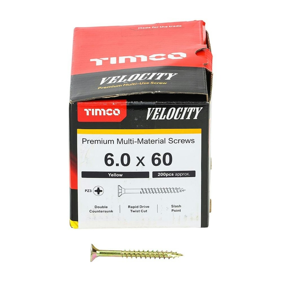 image 1 of Timco - Velocity Premium Multi-Use Screws - PZ - Double Countersunk - Yellow  (Size 6.0 x 60 - 200 Pieces)