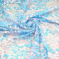 Turquoise Embroidered Lace Tulle Fabric for Bridal, Dressmaking, 142.5cm / 56" Wide - per metre