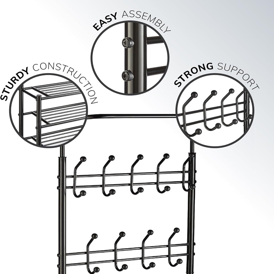 image 1 of House of Home Metal Hat Coat Stand Clothes Plus Shoes Rack Umbrella Steel Stand Hanger Hooks Black | Black