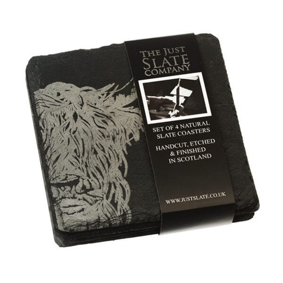 image 1 of The Just Slate Company Set of 4 Highland Cow Slate Coasters