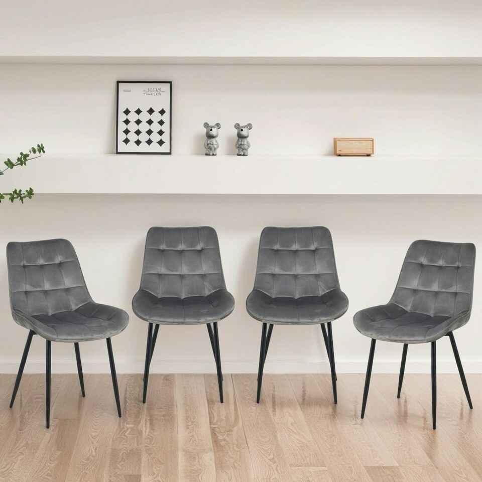 image 1 of Erica Plush Velvet Comfort Dining Chairs - Set of 4 Grey