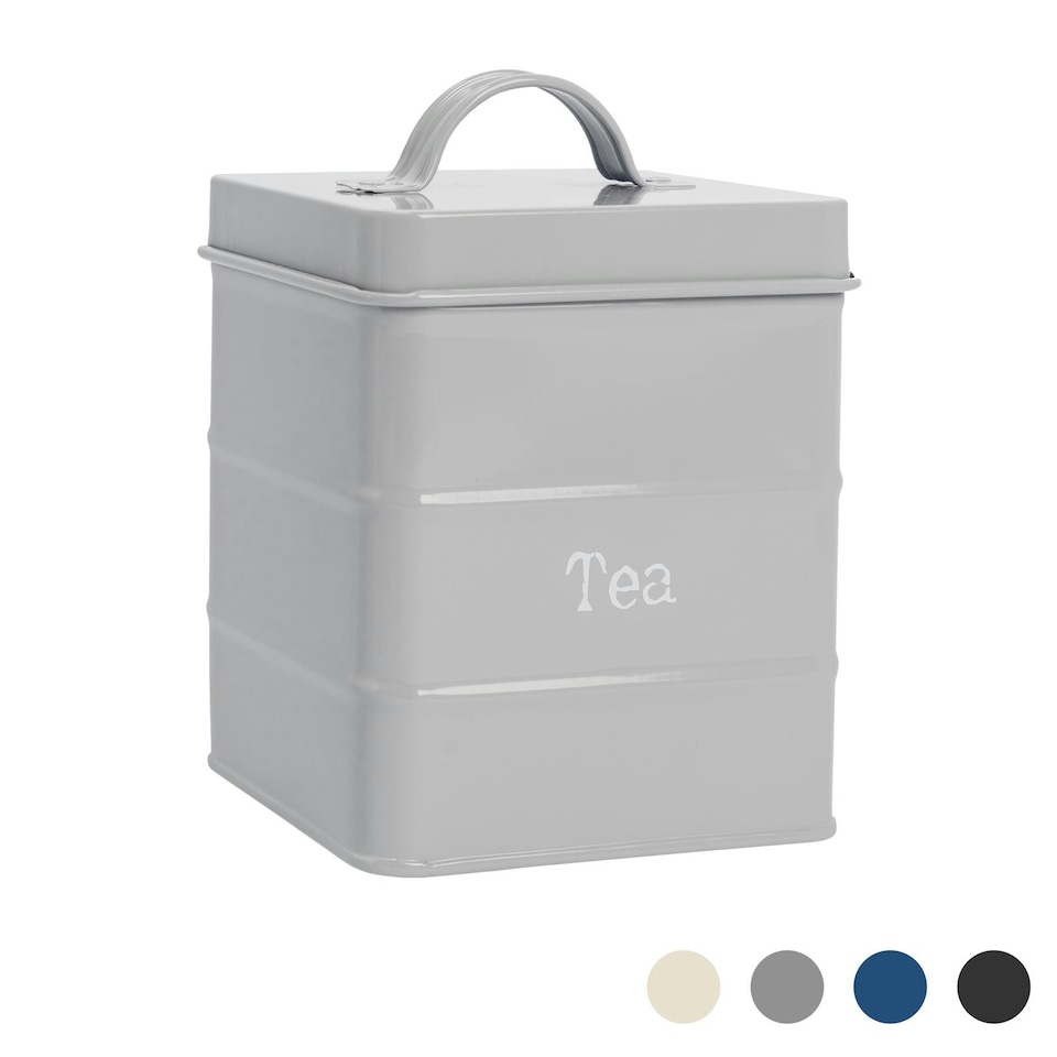 image 1 of Harbour Housewares Grey Vintage Metal Kitchen Tea Canister Kitchen Caddy Kitchen Storage Containers Canisters