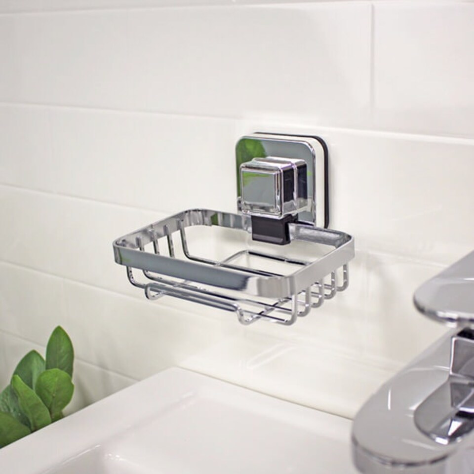 image 1 of Showerdrape Pushloc Stainless Steel Suction Wall Mounted Soap Basket
